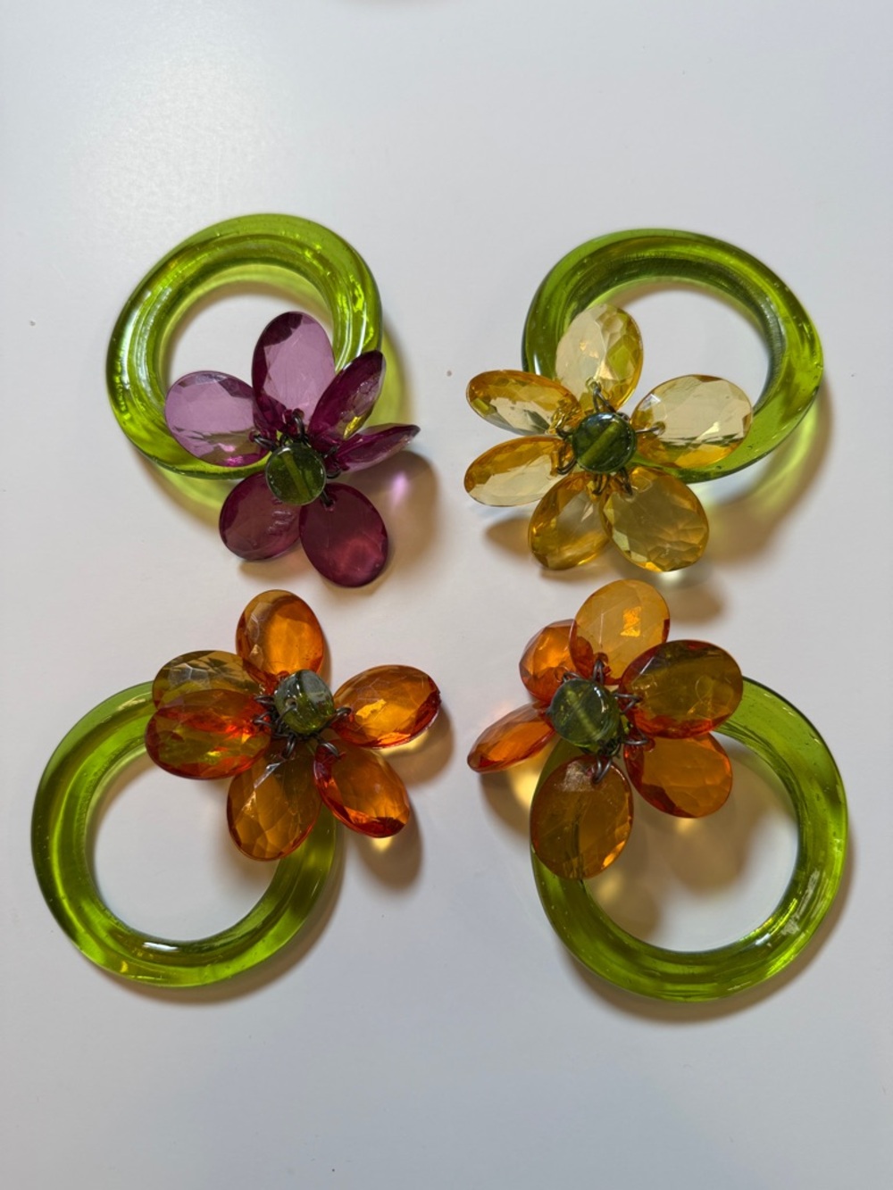 Floral Glass and Acrylic Bead Napkin Rings